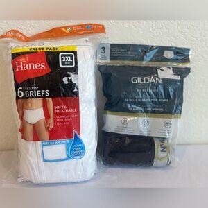 Hanes Men's White Tagless Briefs - 6 Pack and Gildan Black 3 Pack Size 3XL